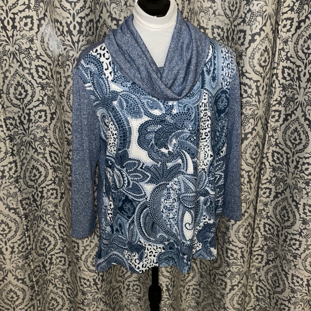 Ruby Rd. Petite Medium Slate Blue Cowl Neck